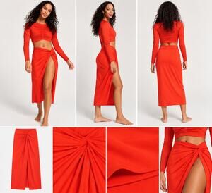 CALIA Twisted Knot Sarong S Fresh Red NWT $58 Swim Cover Up Skirt